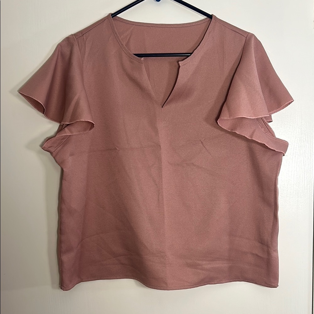 SHEIN Chic Ruffle Sleeve Blouse in Mauve